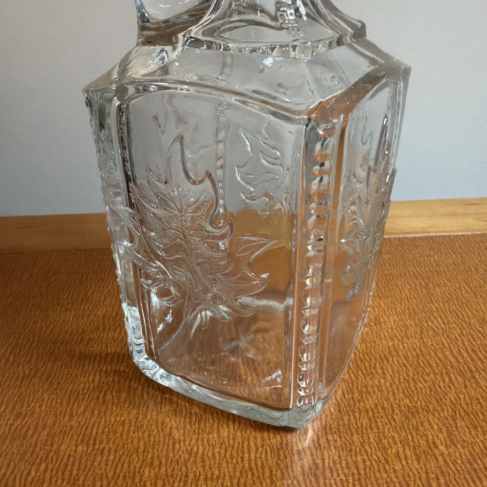 Antique EAPG Flint Glass Square Maple Leaf Decanter Pitcher Bottle Stopper 9.5